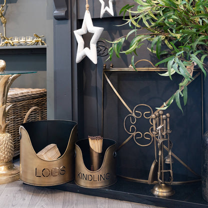 Bronze Finish Logs And Kindling Buckets &amp; Matchstick Holder